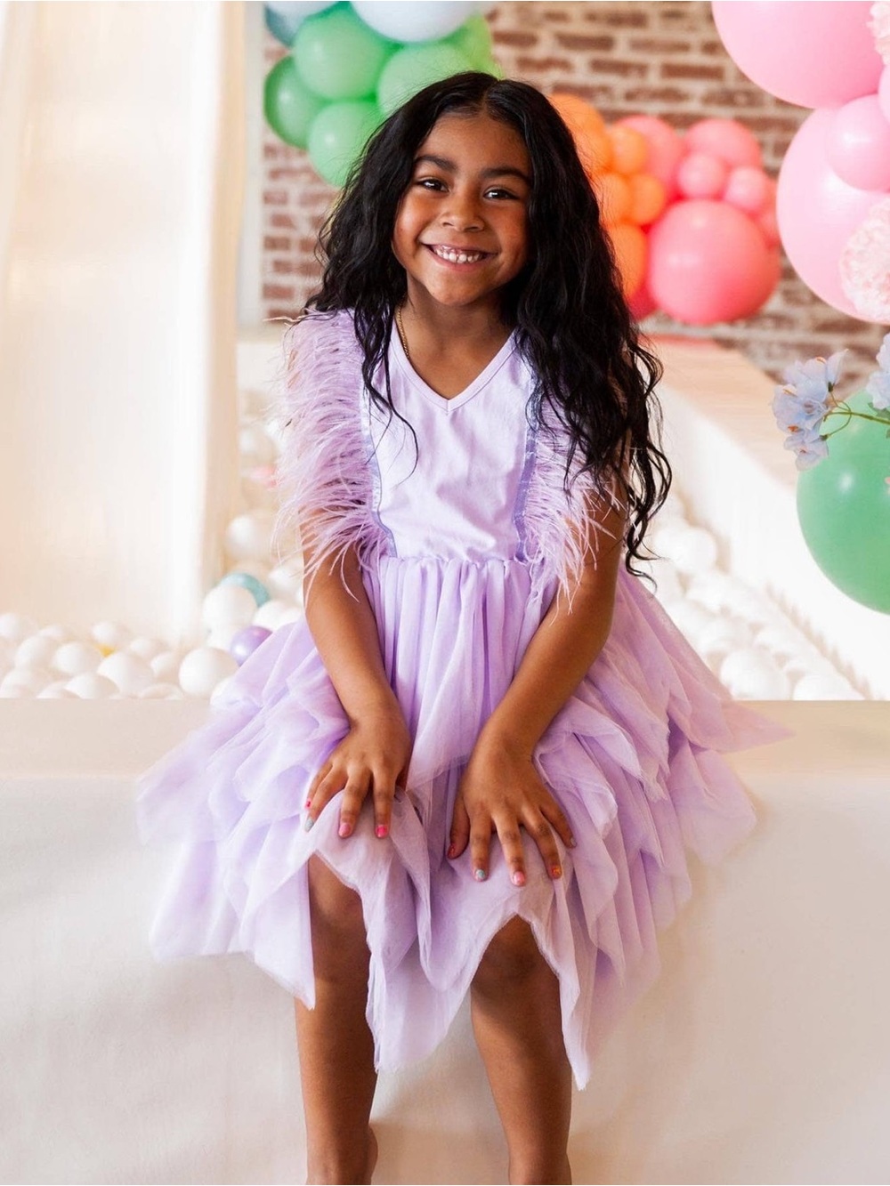 Lola & The Boys 12yr Lilac Feather Trim Tulle Dress for Kids - Brand: